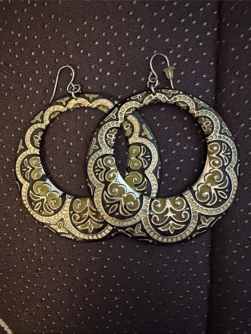 Bohemian Olive Green Filigree Hoop Earrings